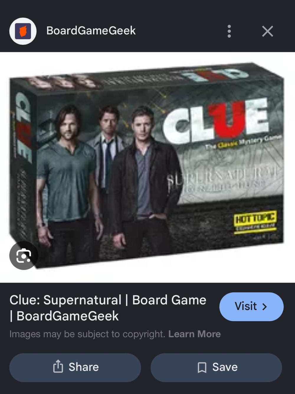 Clue: Supernatural Edition Board Game - Black/Grey opened